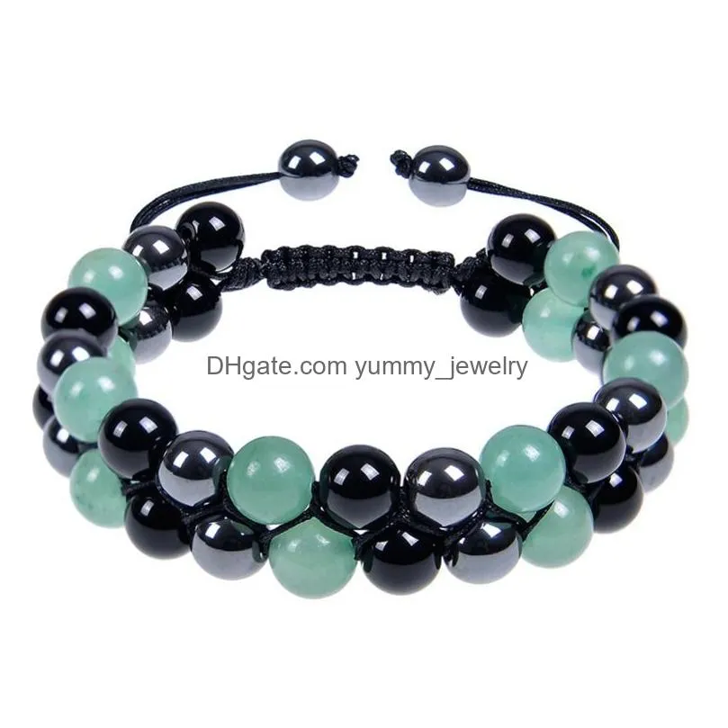 Chain 6Mm 8Mm Green Aventurine Hematite Obsidian Double Layer Braided Bracelet Natural Stone Crystal Couple Adjustable Bracelets Wome Dhtop