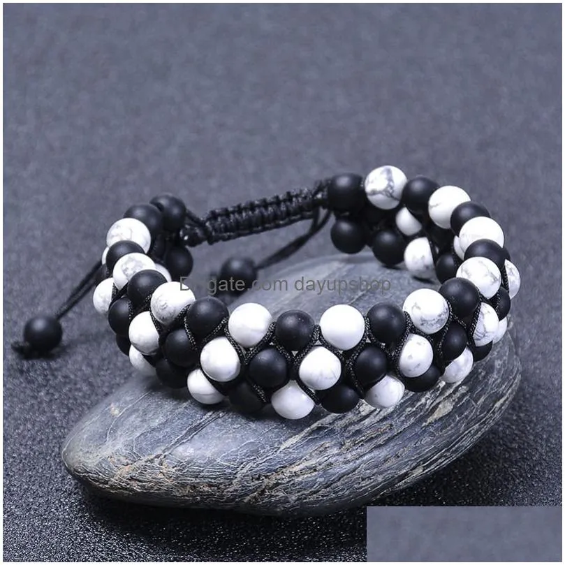 Chain 6Mm Natural Stone Howlite Three Layer Bracelet Hand Braided Woven 3 Row Beaded Gemstone Bracelets For Men And Women Jewelry Dro Dhsds