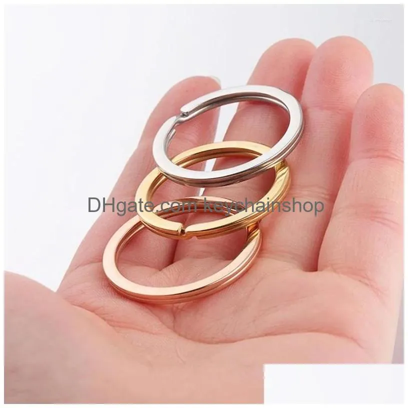 Keychains & Lanyards Keychains 10Pcs Gold Color Stainless Steel Keyrings Round Flat Line Key Holder Rings Split For Diy Keychain Clas Dhaiw