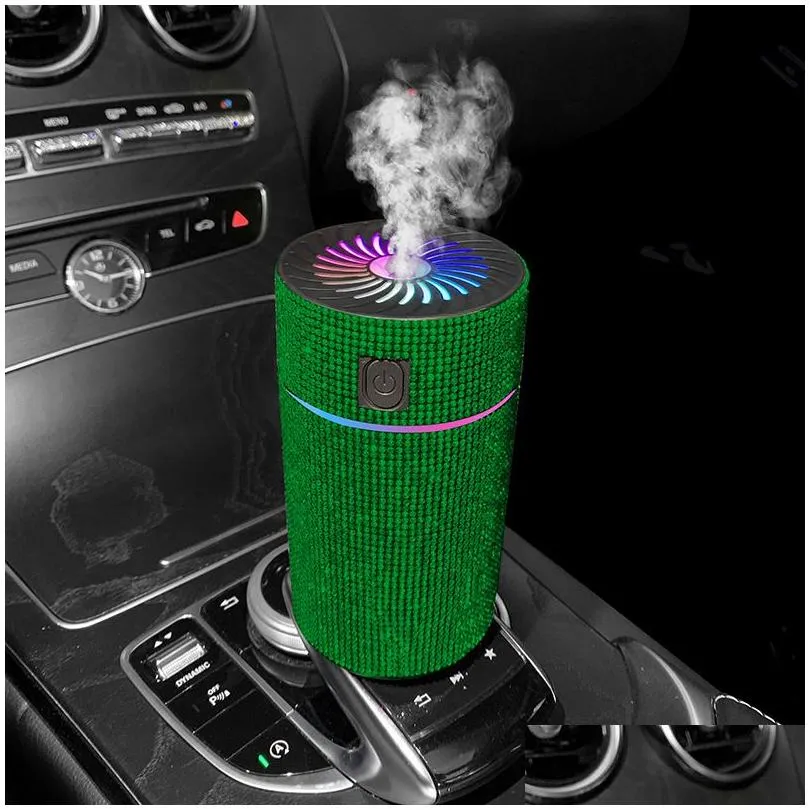 Interior Decorations New Car Diffuser Humidifier With Led Light Crystal Diamond Air Purifier Aromatherapy Freshener Accessories Drop D Dhibh