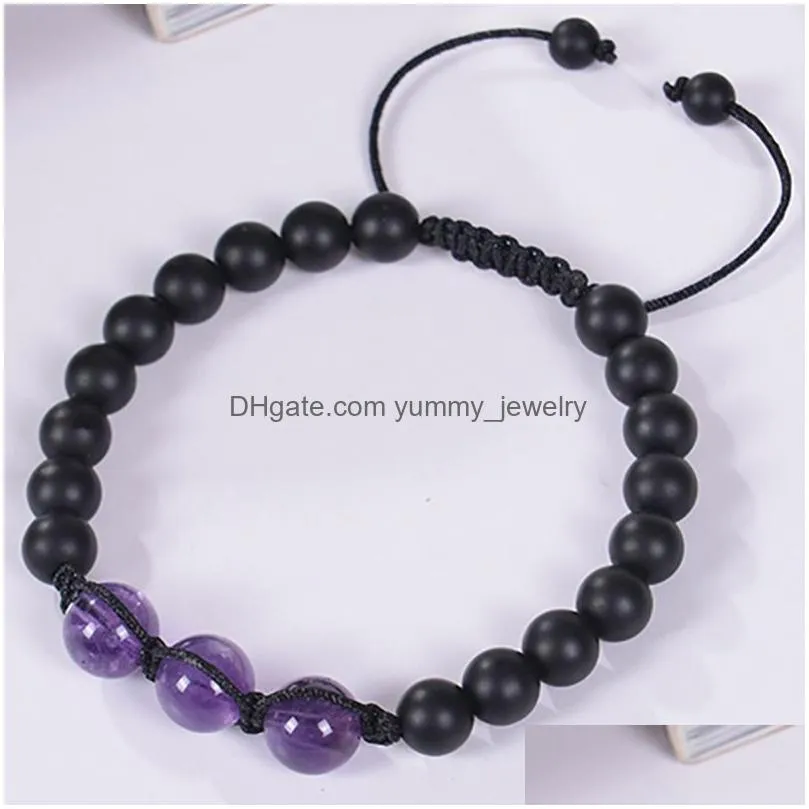 Charm Bracelets 12Mm Amethyst Bracelet Adjustable Beads Natural Stone Tiger Eye Black Frosted Bracelets For Men Women Fashion Jewelry Dhj9U