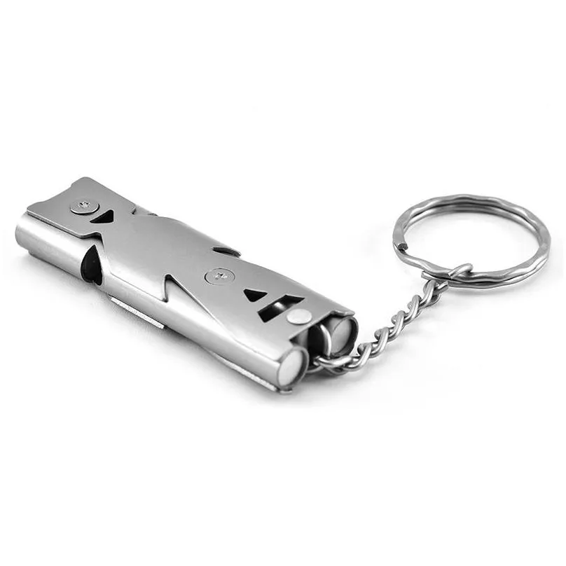 Key Rings Whistles Keychains Ring Portable Stainless Steel Self Defense Key Chains Holder Fashion Car Keyrings Accessories Outdoor Su Dhp0F