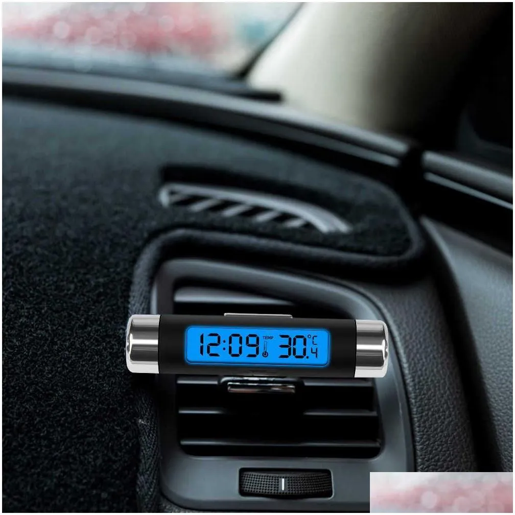 Other Auto Parts New Car Air Outlet Thermometer Electronic Clock Time Led Digital Display With Back Luminous Accessories Drop Delivery Dhjgf