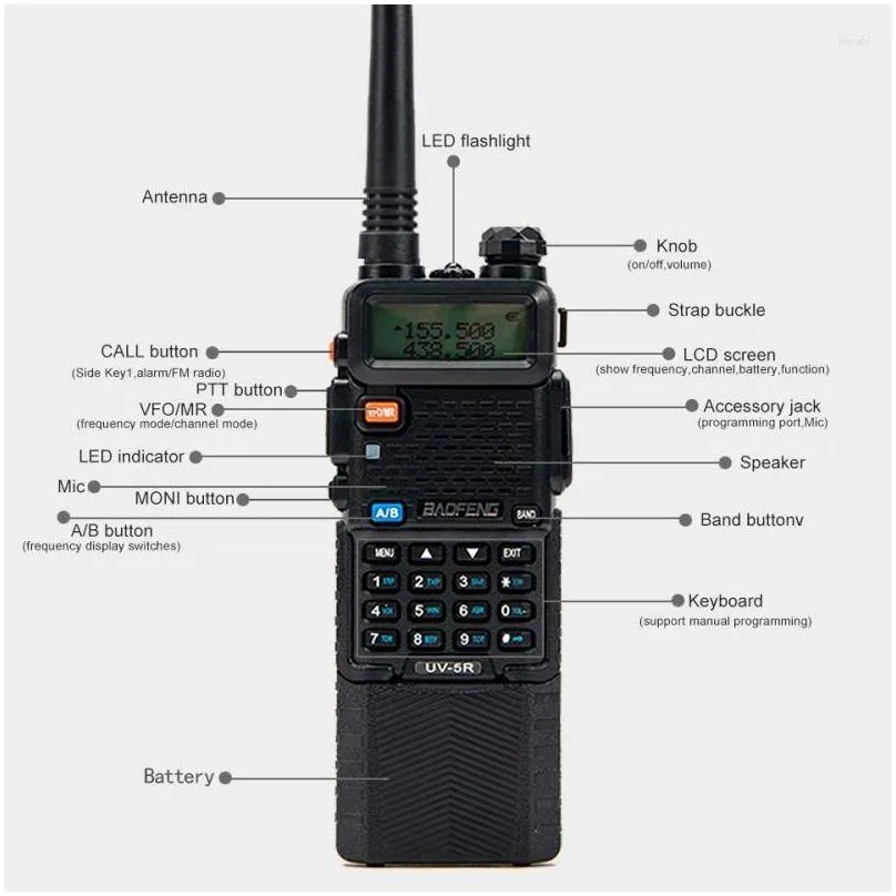 Walkie Talkie Uv-5R Baofeng Long Range Enlarge 3800Mah 8W Dual Puv 5R Ham Radio Uv5Ra Two Way For Hunting Drop Delivery Dhs3M