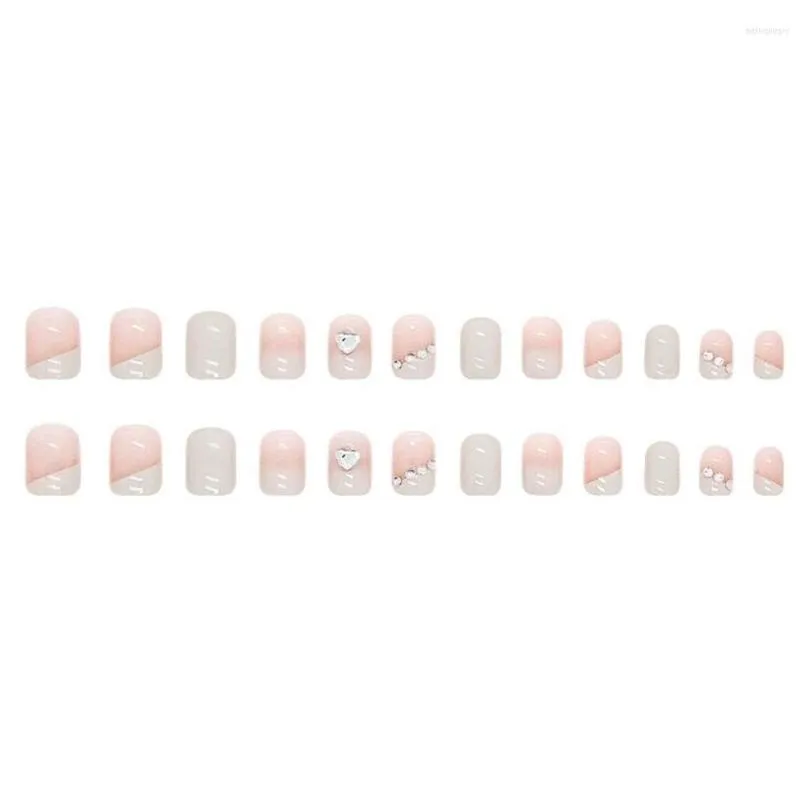 False Nails 24Pcs Short Nail Press On Sweet Heart Shinning Diamond For Art Diy Fingernail Fake Drop Delivery Dhrxm