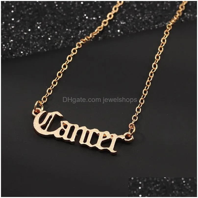 Pendant Necklaces Vintage Zodiac Letter Necklaces For Women Personalized 12 Constellation Sign Pendant Gold Chains Choker Fashion Jewe Dhtqr