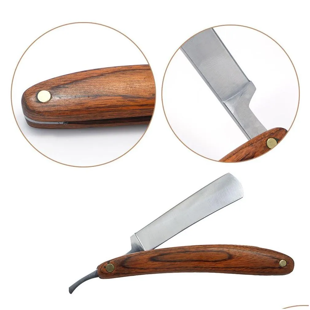 Razors & Blades Straight Edge Razor Steel Folding Shaving Wood Handle Knife Barber Beard New Drop Delivery Health Beauty Shaving Hair Dhbl1