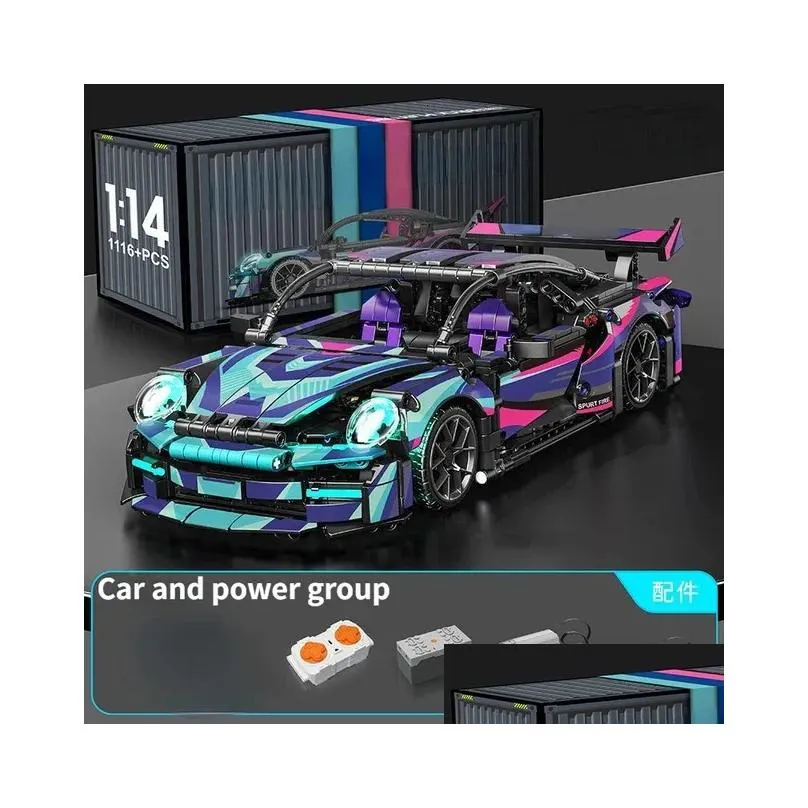 Blocks 1116 Pcs Technical 1 14 Black Purple Racing Sports Car Building Assemble Bricks Vehicle Toys Gift For Boy Kids 231115 Drop Del Dheg5