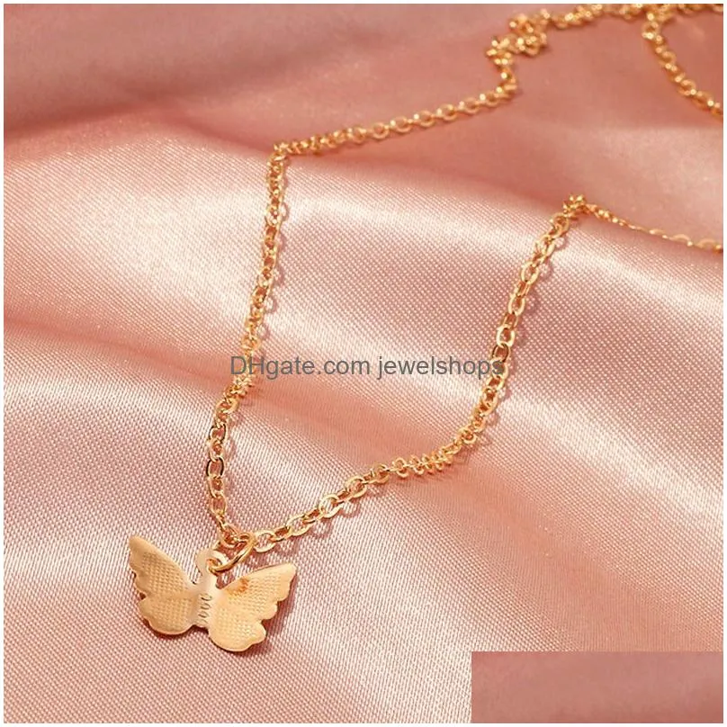 Pendant Necklaces New Butterfly Statement Necklaces For Women Fashion Gold Sier Animal Pendant Choker Chains Girls Jewelry Gift Drop D Dhcji