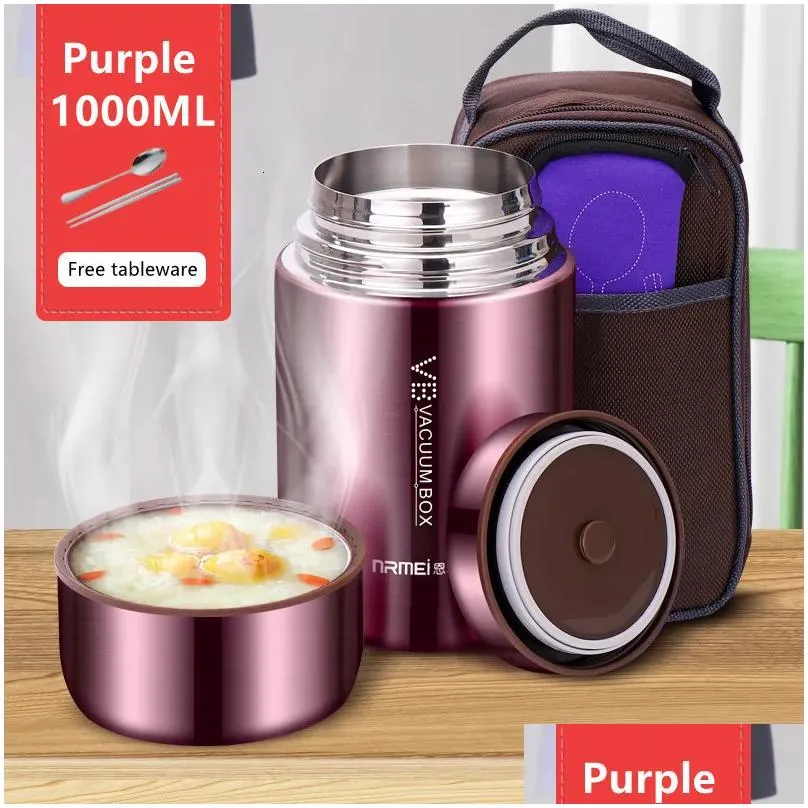 Lunch Boxes Food Thermal Jar Soup Gruel 316 Stainless Steel Vacuum Box Office Insated Thermos Containers Spoon Bag 6008001000Ml Drop Dhutt