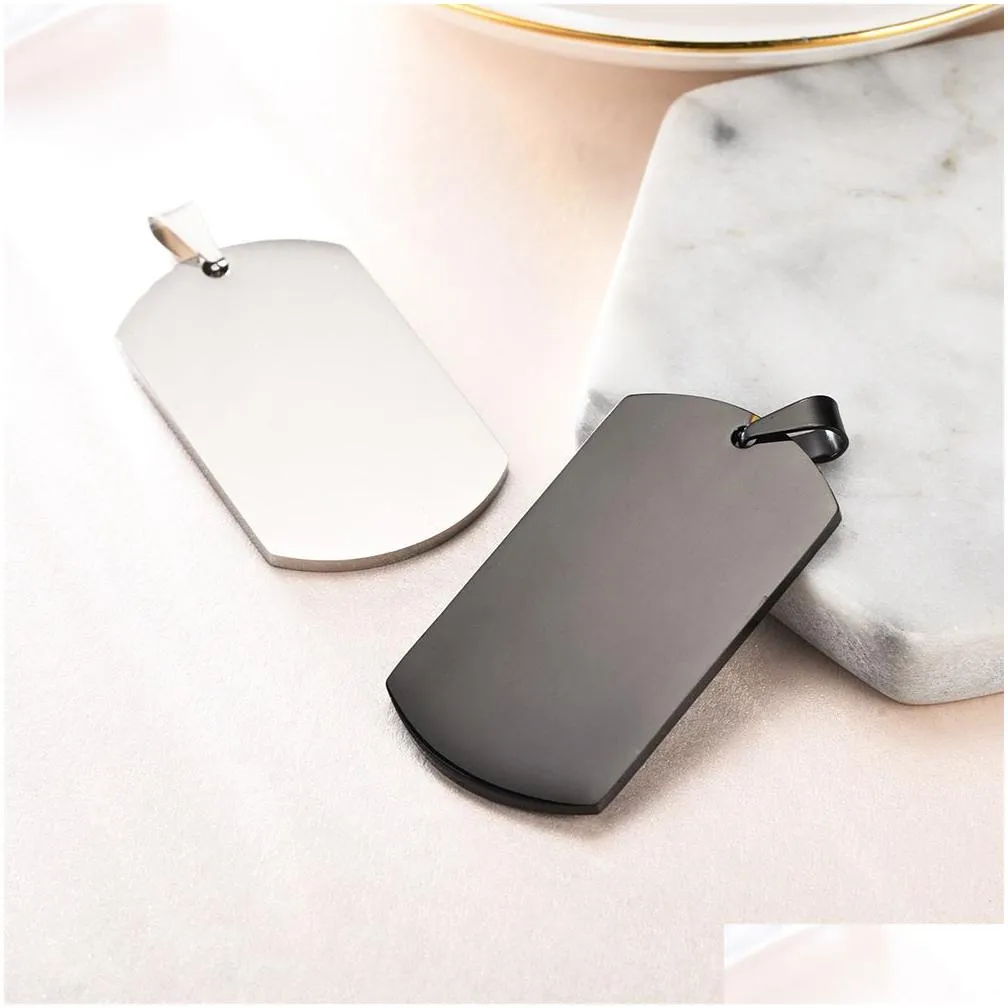Pendant Necklaces Blank Rec Pendant Fit Link Bead Chain Stainless Steel Military Army Dog Tags Gold Black Blue Laser Engravable Metal Dhqow