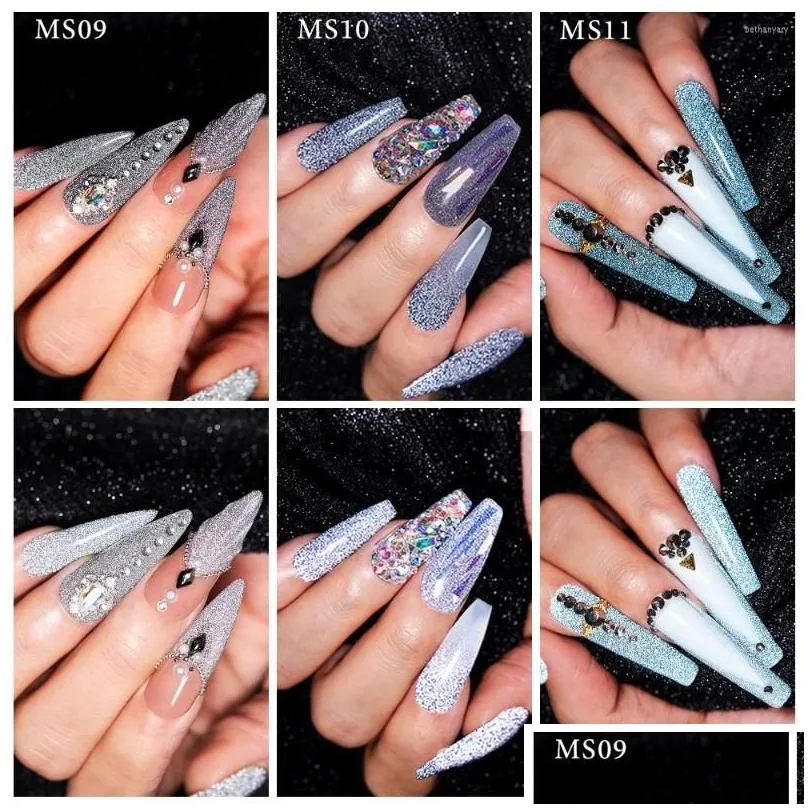 Nail Gel Msruioo 6Pcs/Set Reflective Glitter Polish 8Ml Sparkling Auroras Laser Varnish Long Lasting Top Base Coat Need Drop Delivery Dhttu