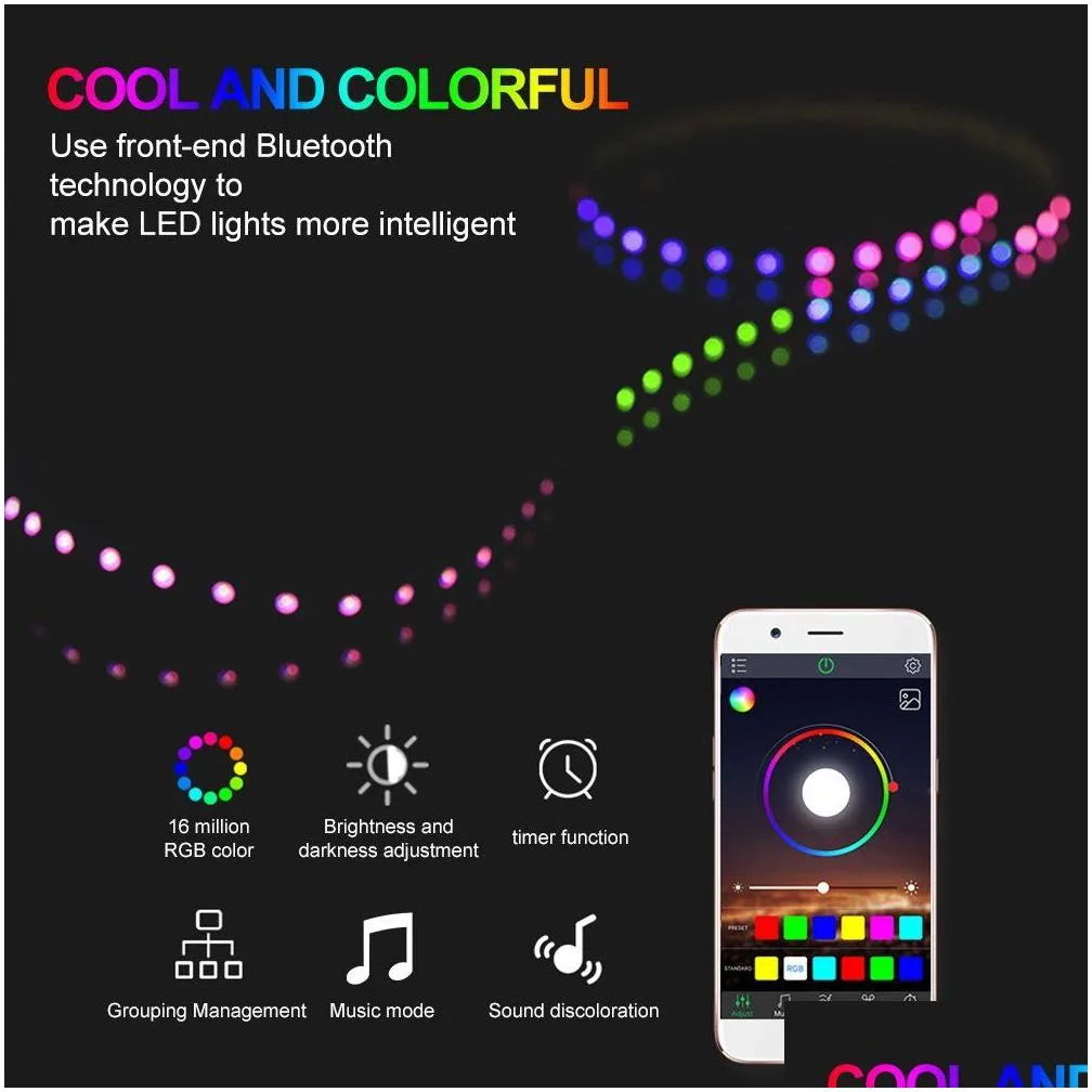 Led Strips 3528Smd Rgb Light Strip Tv Background Bluetooth App Control Dimmable Bare Board Is Not Waterproof Drop Delivery Lights Ligh Dhcd6