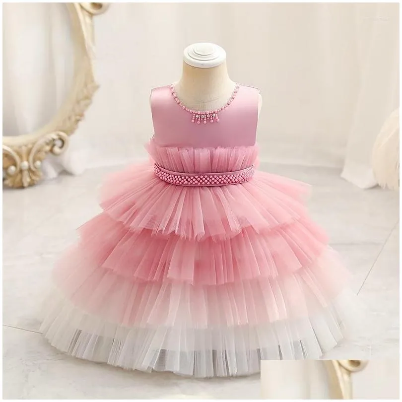 Girl`S Dresses Girl Dresses Baby Dress 1 Year Birthday Mesh Cake Layers Gown For Kids Children Wedding Evening Formal Party Gauze 1-4T Dhgeu
