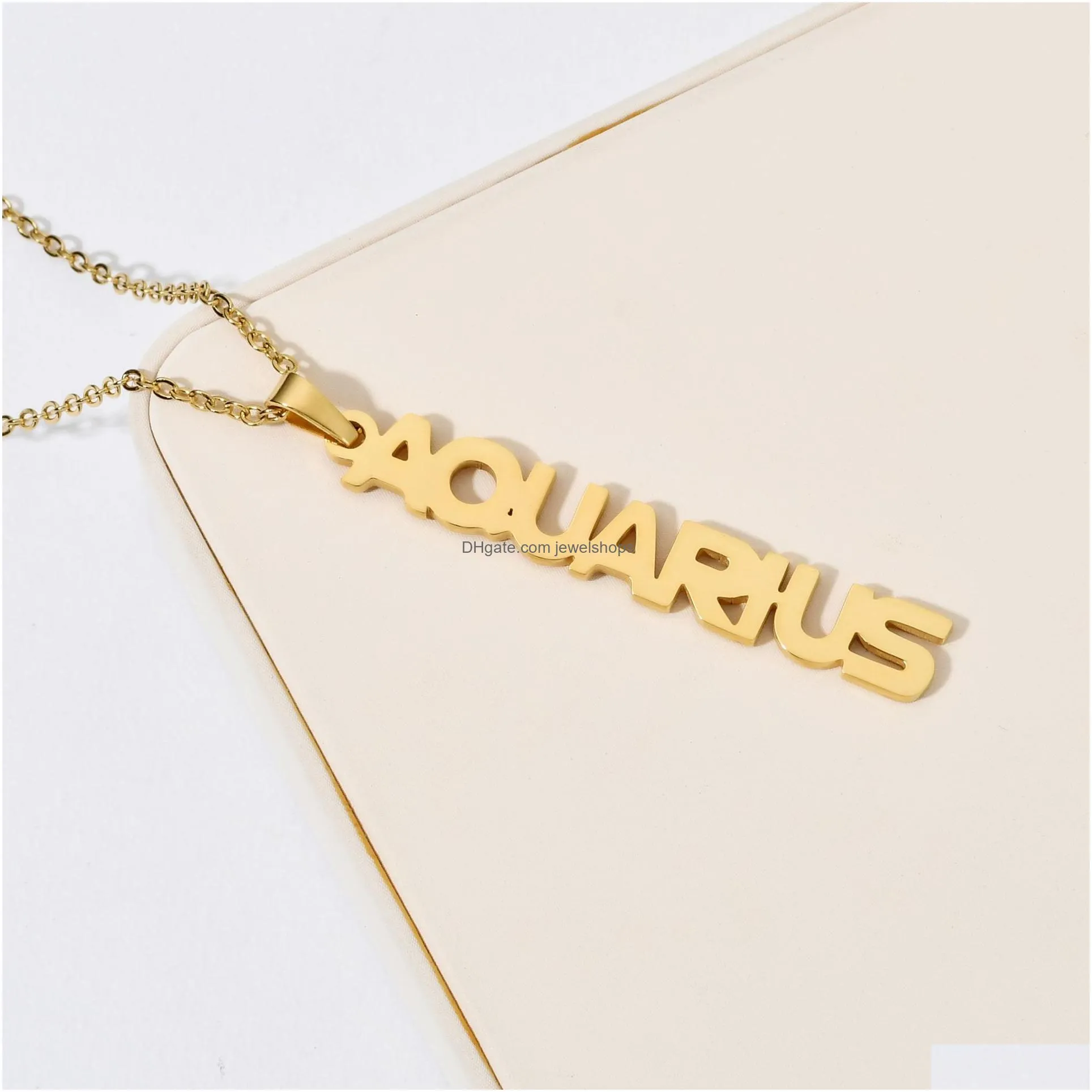 Pendant Necklaces 12 Zodiac Sign Necklaces Stainless Steel Constellation Letter Pendant Gold Chains For Men Women Fashion Birthday Jew Dhx1K