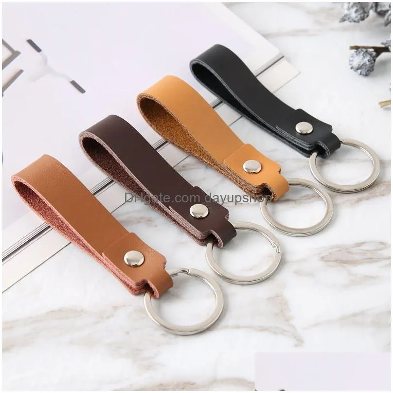 Key Rings Update Retro Leather Key Ring Simple Car Keychain For Men Women Hangs Fashion Jewelry Drop Delivery Jewelry Dhne9