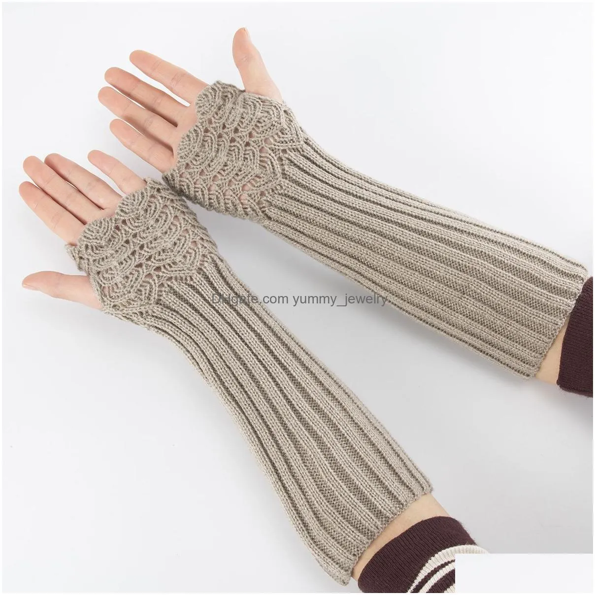 Fingerless Gloves Long Winter Knitted Fingerless Gloves Sleeve Warm Arm Er Soft Glove Mittens Cuff For Women Girls Fashion Drop Delive Dh7Ul