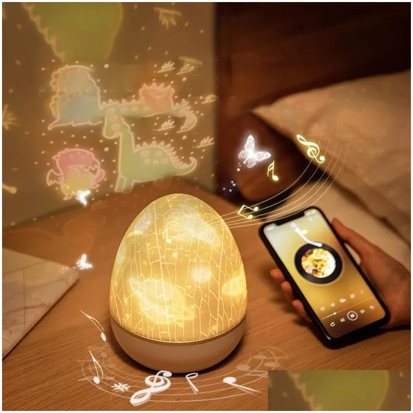 Night Lights Night Light Dinosaur Eggshell Rotating Projector Romantic Starry Desk Lamp Colors Changing Gift For Children And Drop Del Dheqd
