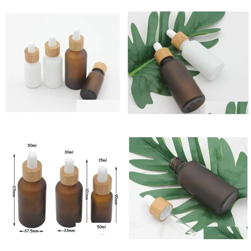 gift wrap 15ml 30ml 50ml frosted amber white glass dropper bottle with bamboo cap 1oz essential oil