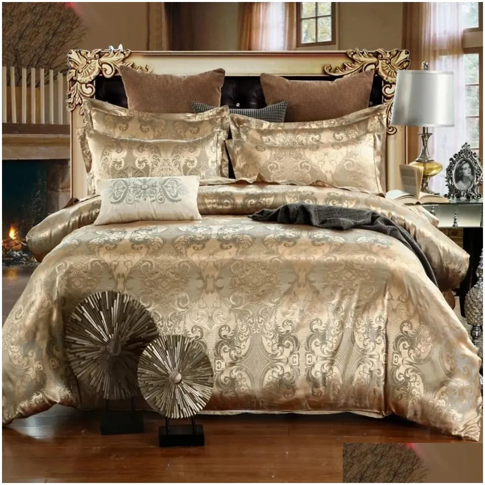 Bedding Sets Luxury Jacquard Set King Size Duvet Er Quilt Queen Comforter Bed Gold High Quality For Adts Drop Delivery Dhw3L