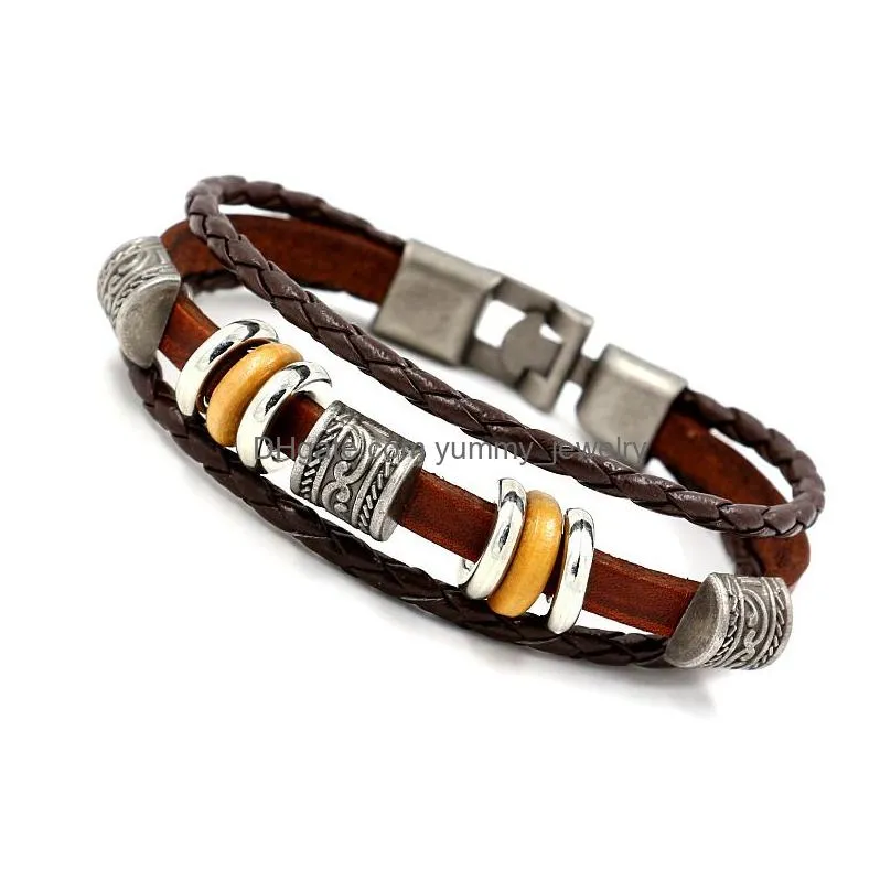 Charm Bracelets Ancient Sier Metal Bead Leather Bracelets Mtilayer Wrap Wristband Bangle Cuff For Women Men Fashion Jewelry Will And Dhphe