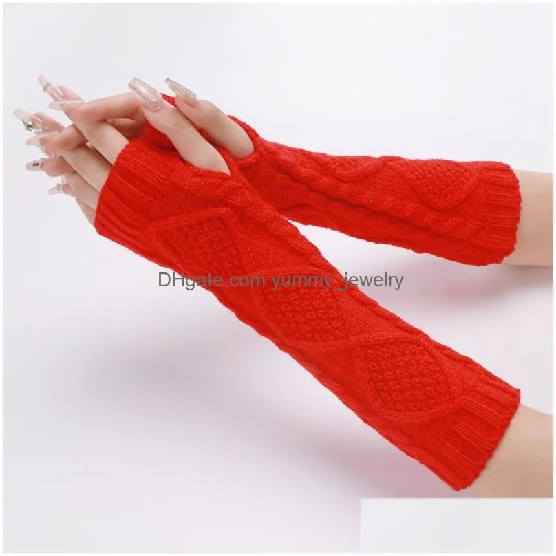 Fingerless Gloves Winter Jacquard Warm Gloves Womens Half-Finger Mittens Knitted Warmer Sleeves Long Fingerless Cuff Drop Delivery Fas Dhosh