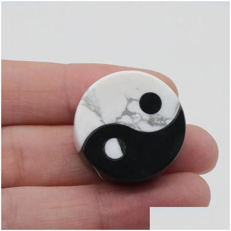 Stone Natural Stone Obsidian Howlite White And Black Tai Chi Yin Yang Gossip Charm Bagua Logo Handle Piece Decorative Trinket Drop De Dhkau