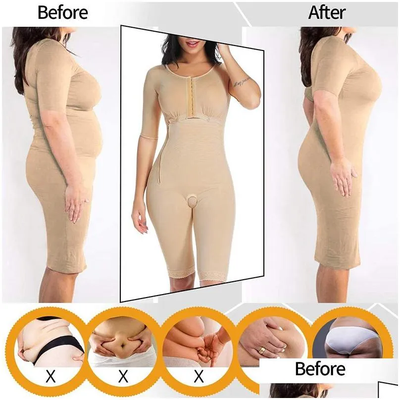 Waist & Tummy Shaper Waist Tummy Shaper Women Fl Bodysuit Shapewear Post Surgery Compression Garment Firm Control Body With Sleeves Fa Dhqn5
