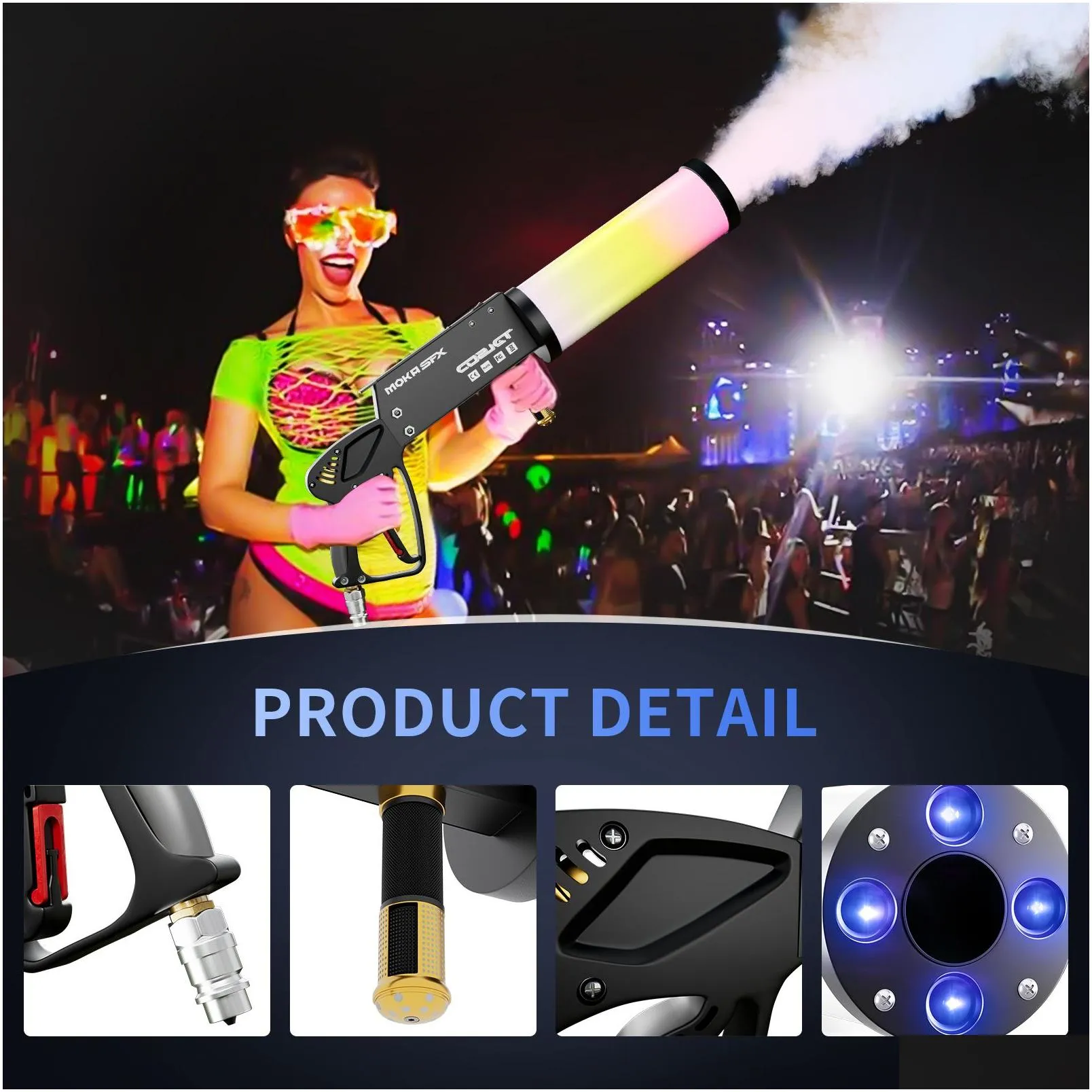 Fog Machine&Bubble Machine Handheld Led Co2 Gun 7 Color Tube Stage Effect Cryo  Hine Pistol Dj Gas Hose For Disco Party Club Spray Dhf6M