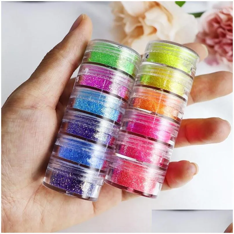 Nail Glitter 6 Colors Conjoined Bottle Starry Chrome Dip Powders Holographic Laser Glitters Dust Pigment Art Decoration Drop Delivery Dhqyp