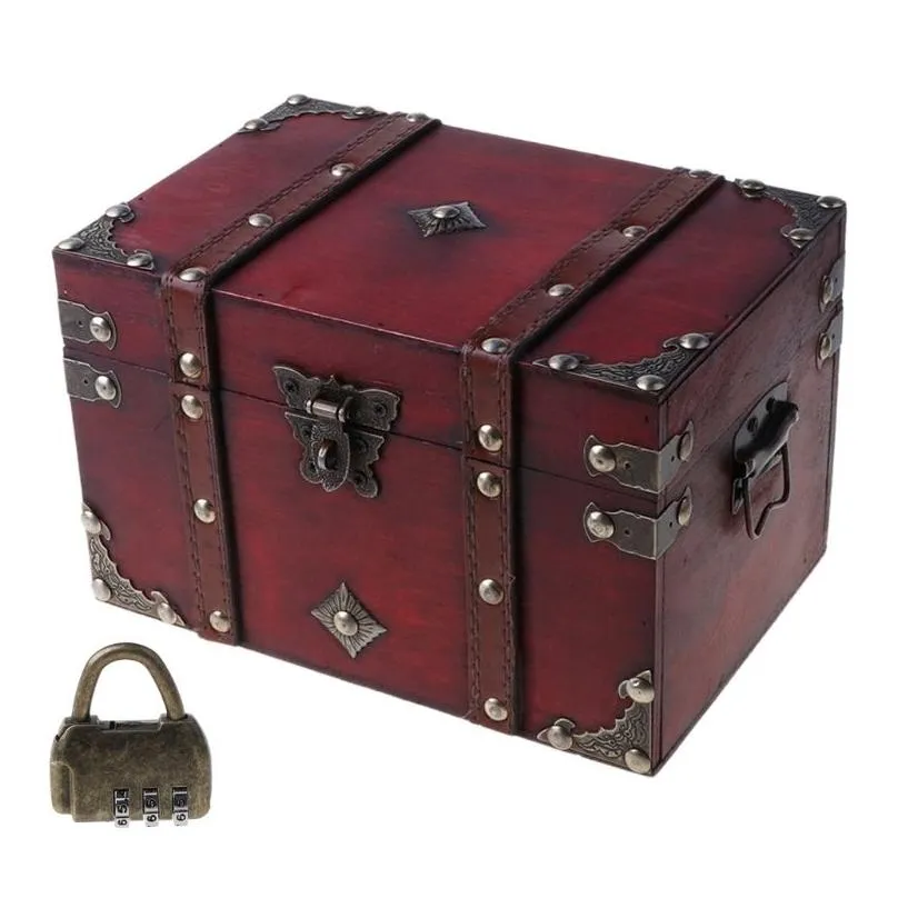 Storage Boxes & Bins Storage Boxes Bins Retro Treasure Chest With Lock Vintage Wooden Box Antique Style Jewelry 230413 Drop Delivery H Dhsee