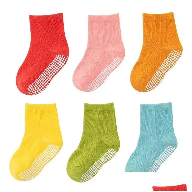 Kids Socks 6 Pairs Anti-Slip Child Blank For Kid Boys Girls Solid Plain Baby Non Slip Children Cotton Accessories 1-7 Drop Delivery Dhtad
