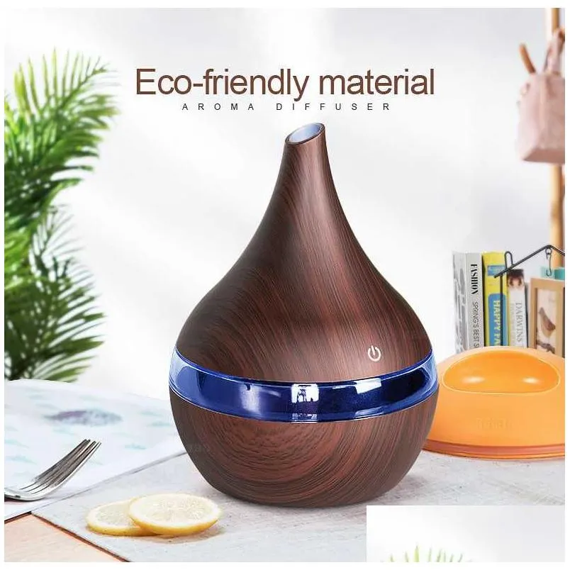 Aromatherapy Wholesale 300Ml Electric Usb Aroma Air Diffuser Wood Trasonic Humidifier  Oil Aromatherapy Cool Mist Maker For H Dhw0K