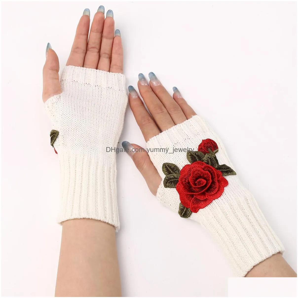 Fingerless Gloves Flower Rose Winter Gloves Soft Knited Arm Warmer Fingerless Mittens For Women Girls Fashion Drop Delivery Fashion Ac Dhv3U