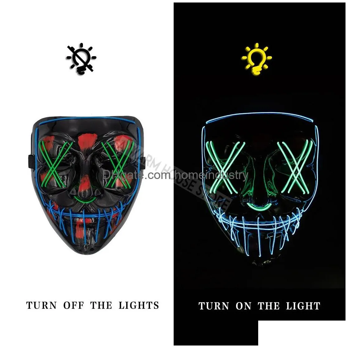 Party Masks Halloween Mask Led Maske Light Up Neon Maska Cosplay Mascara Horror Mascarillas Glow In Dark Masque V For Vendetta 230721 Dhct1