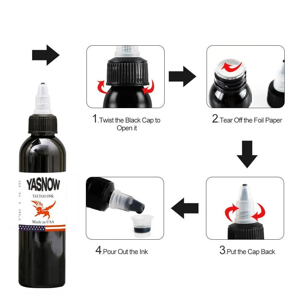 Tattoo Inks Yasnow 30/60/120/230 Ml Black Tattoo Ink Pigment Body Art Kits Professional Beauty Paints Makeup Supplies Drop Delivery He Dhbaz