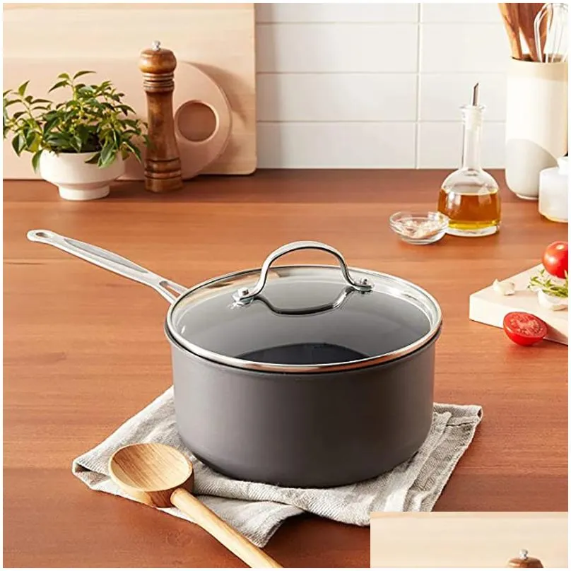 Camp Kitchen Classic Non-Stick Hard Anodized 3 Quart. Saucepan With Er Camp Kitchen Drop Delivery Sports Outdoors Camping Hiking Hikin Dhmwa