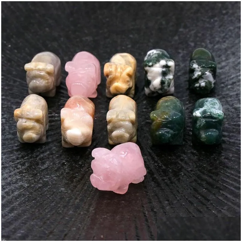 Stone Rose Quartz Stone Carving Pig Shape Crystal Healing Decoration Animal Ornaments Crafts 20-32Mm Drop Delivery Jewelry Loose Bead Dhbsz