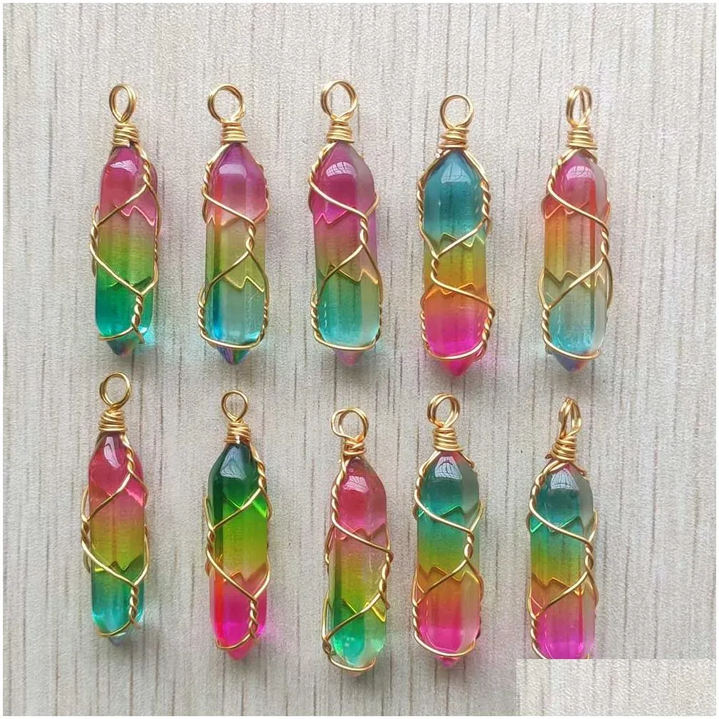 Charms 3 Colors Glass Hexagon Prism Charms Handmade Copper Wire Pillar Shape Pendants For Jewelry Making Drop Delivery Jewelry Jewelry Dhpjt