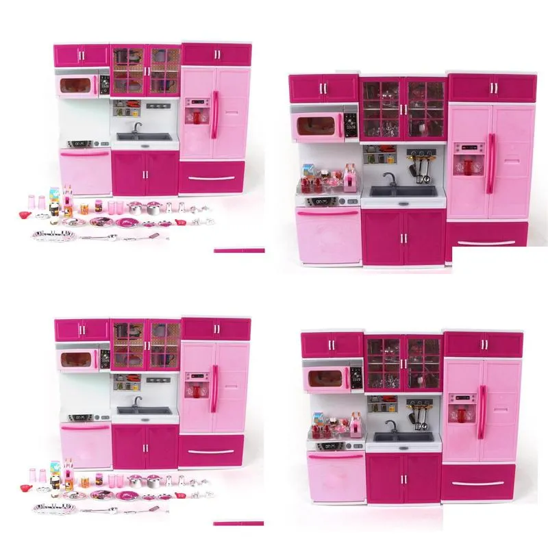 Kitchens & Play Food Kids Large Children /27S Kitchen With Sound And Light Girls Pretend Cooking Toy Play Set Pink Simation Cupboard G Dhzuw