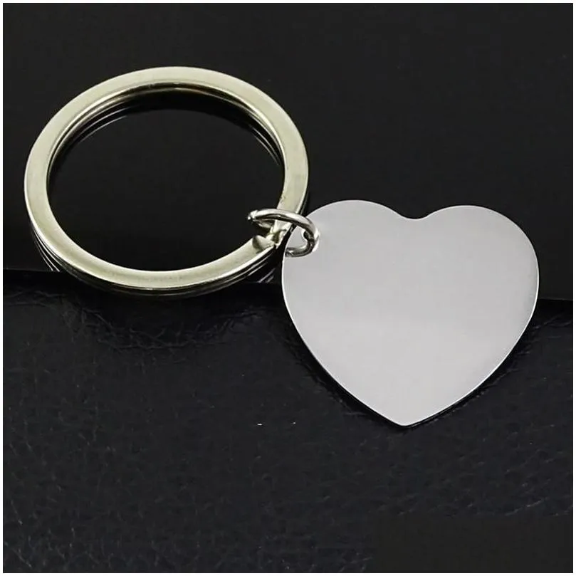 Key Rings 30Pcs/Lot High Polished Blank Heart Stainless Steel Keychain Engravable Solid Dog Tag Keyring Car Key Chain Ring Jewelry Fa Dh0Ex