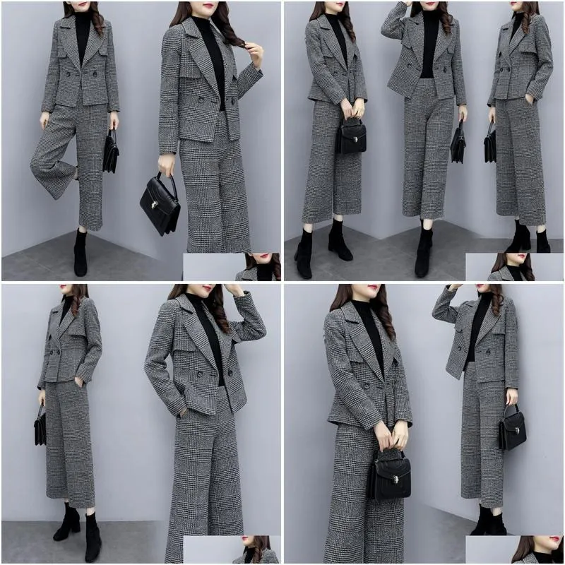 Two Piece Dress High Quality Winter Womens Suits Skirt Set New Temperament Slim Wool Long Ladies Coat Jacket Two-Piece 201130 Drop De Dhvnu