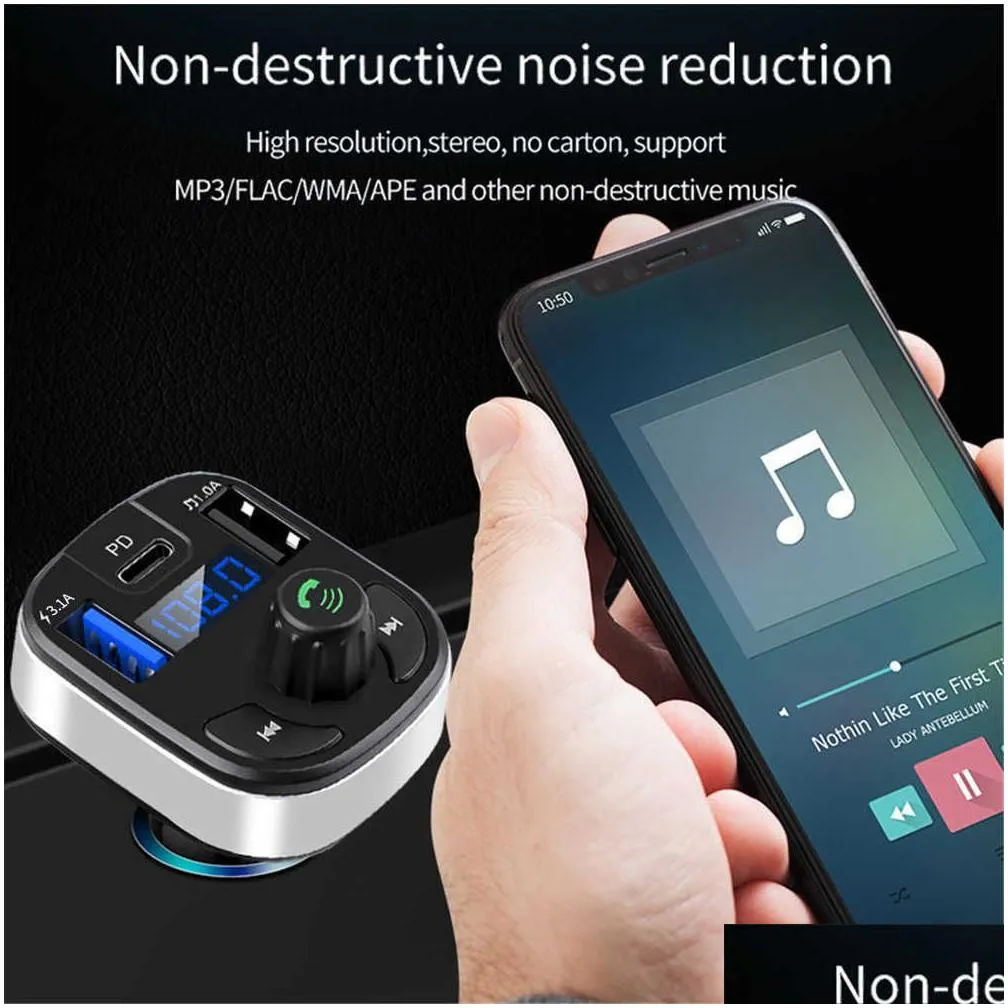 Car Other Auto Electronics New Kebidu Bluetooth 5.0 Fm Transmitter Hands- Radio Mp3 Aux Adapter Usb Pd  Type-C Fast Drop Delive Dhgqc