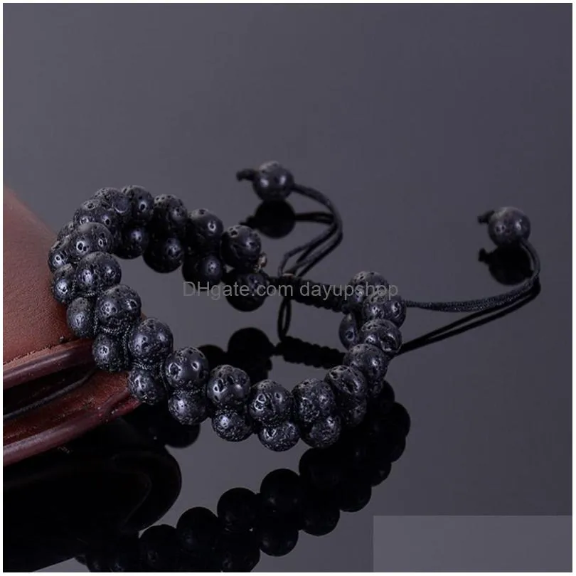 Chain 6Mm 8Mm Oil Diffuser Lava Double Layer Bracelet Adjustable Frosted Stone Bracelets Women Men Fashion Jewelry Drop Delivery Jewe Dhqtf