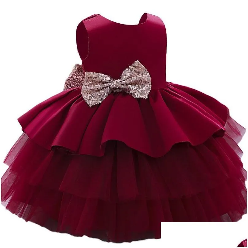 Girl`S Dresses Girls Dresses Baby Big Sequins Bownot Brithday Party Tutu Dress Toddler Kids Winter Autumn V Back Christmas Elegant Wed Dhrbu