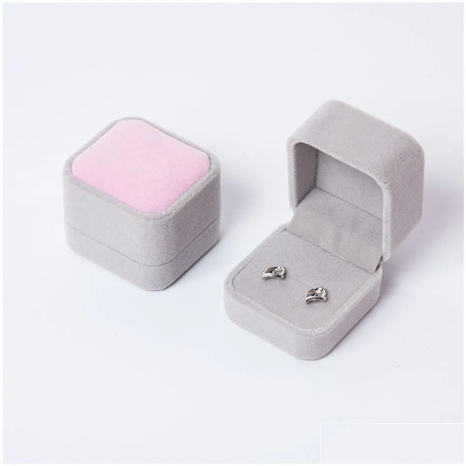 Jewelry Boxes Veet Jewelry Gift Boxes Square Design Rings Display Show Case Weddings Party Couple Packaging Box For Ring Earrings Drop Dhf6Q