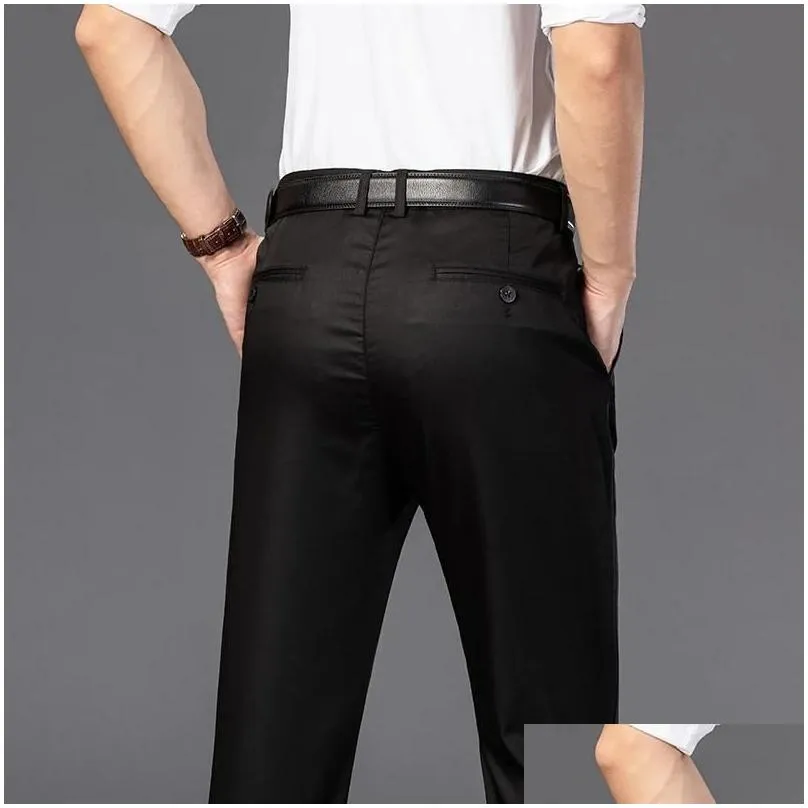 Men`S Pants Mens Pants Spring And Summer Design Casual Men Cotton Slim Pant Straight Trousers Fashion Solid Blue Drop Delivery Appare Dhxem