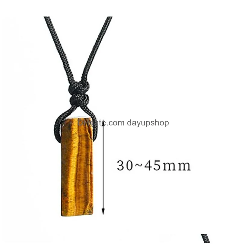 Pendant Necklaces Natural Stone Long Bar Pendant Necklace Irregar Flat Healing Gemstone Amethyst Genuine Crystal Necklaces Women Men H Dhgxd