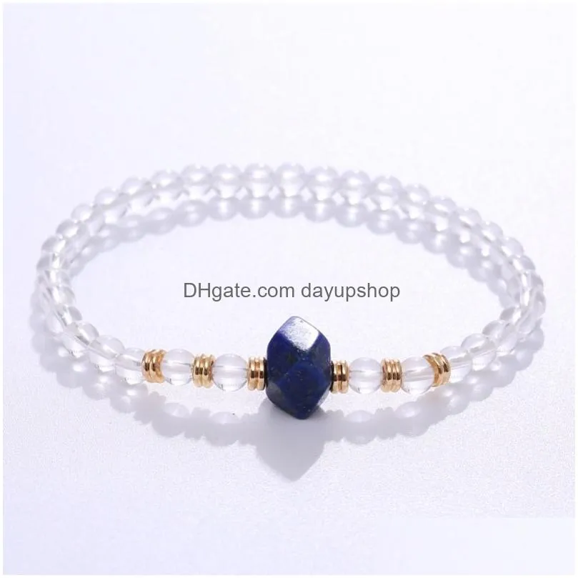 Charm Bracelets 4Mm Natural Aquamarine Amethyst Loose Bead Bracelet Pillar Stone Beaded Bracelets Fashion Jewelry For Drop Delivery J Dhpxh
