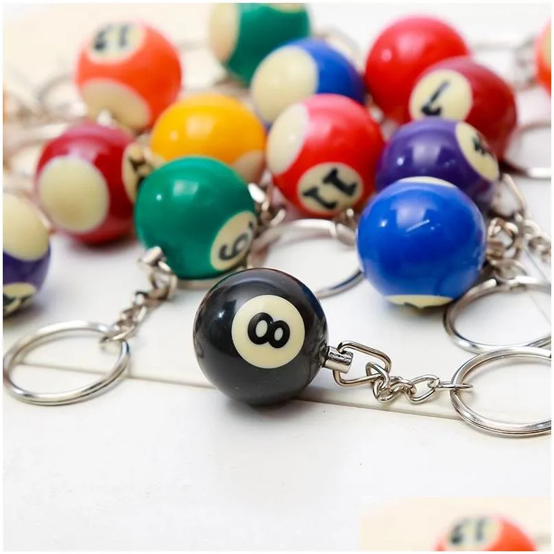Key Rings 16Pcs/Set/Lot Mini Billiards Shaped Keyring Assorted Colorf Pool Small Ball Keychains Creative Hanging Decorations Drop Del Dhbd2